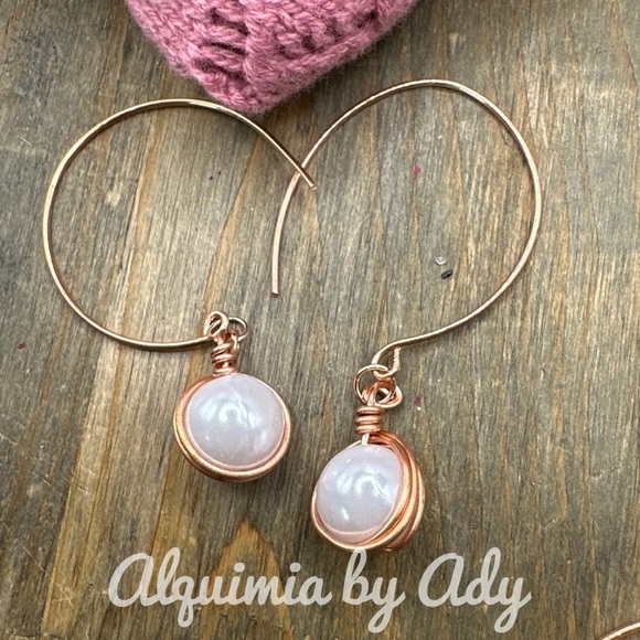 Copper extra long and chunky pearl drops dangle classic earrings - Picture 1 of 5